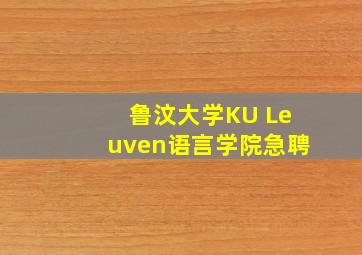 鲁汶大学KU Leuven语言学院急聘